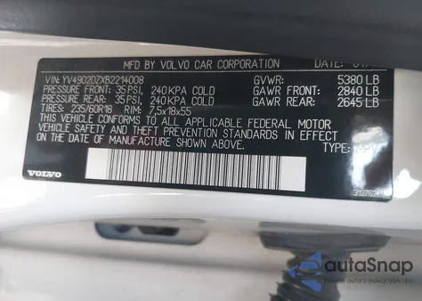 2011 Volvo Xc60 T6/T6 R-Design from USA, damaged, VIN YV4902DZXB2214008